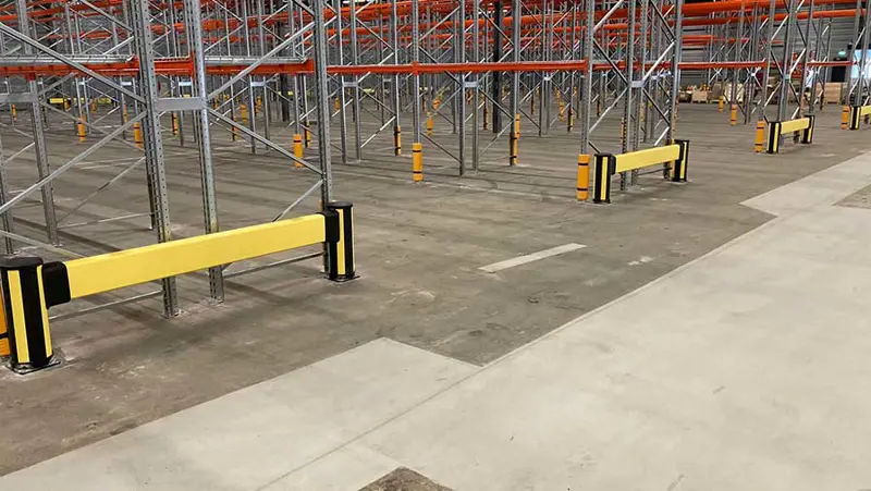 impact protection barrier in yellow and black protection warehouses