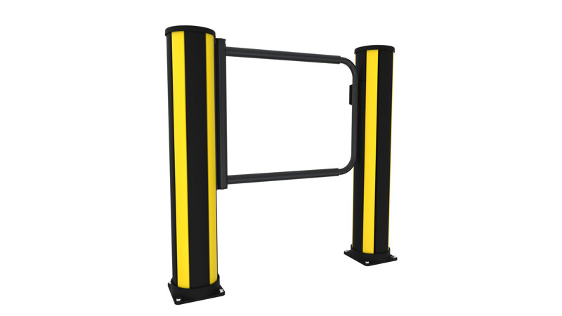 swing gate with bollards for pedestrian impact protection